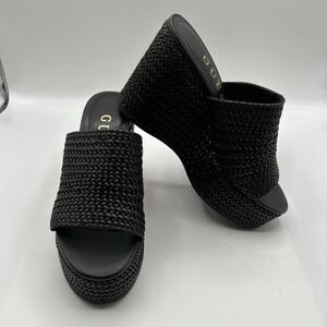 GUESS Womens Yenisa Platform Sandal,Black Woven Uppers,SZ: 6.5 M